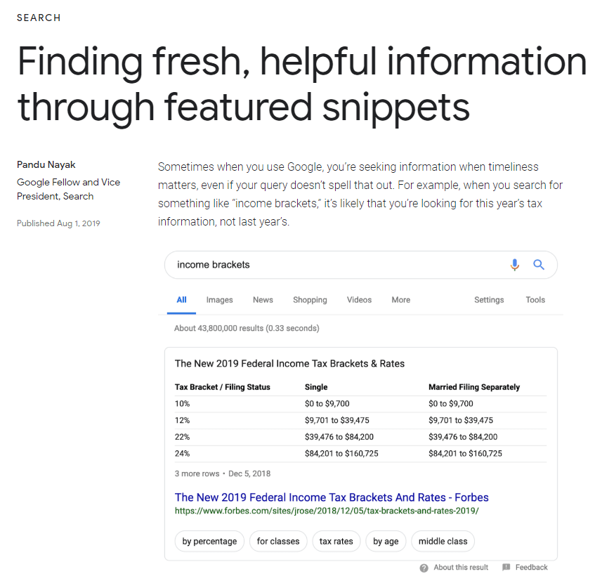 featured snippets update